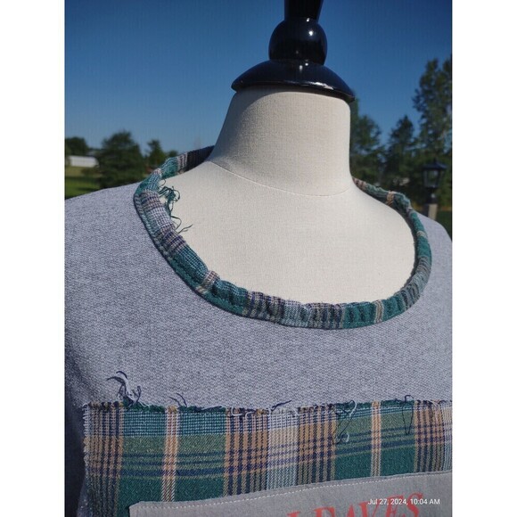 Custom Sweatshirt Oversized Boho Patchwork Plaid Flannel Shabby Chic - Picture 3 of 10